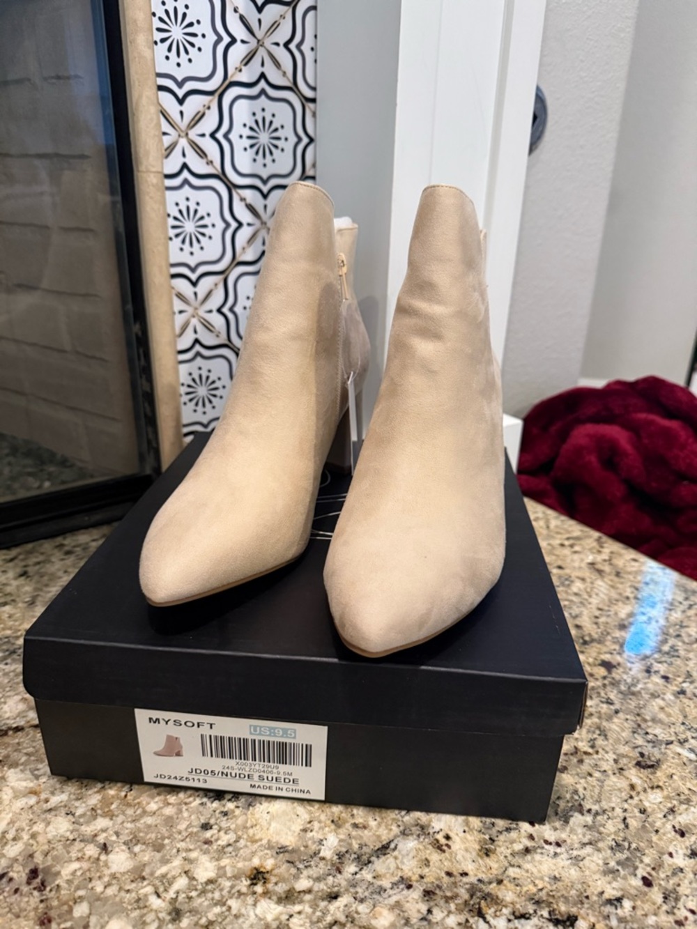 Nude Suede‎ Pointed Toe Ankle Boots